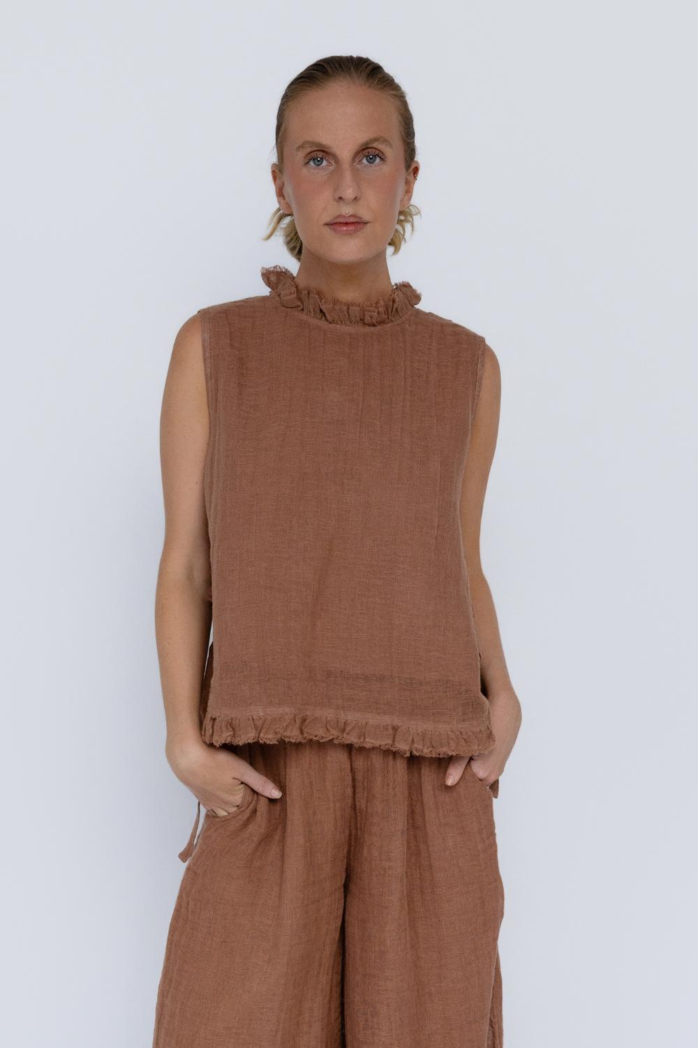 Nadia Linen Top - Clay