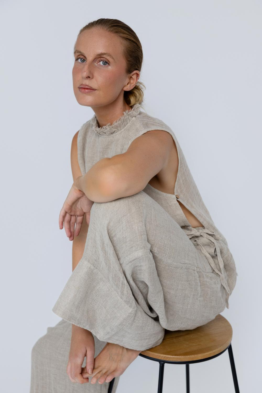 Nadia Linen Top - Natural