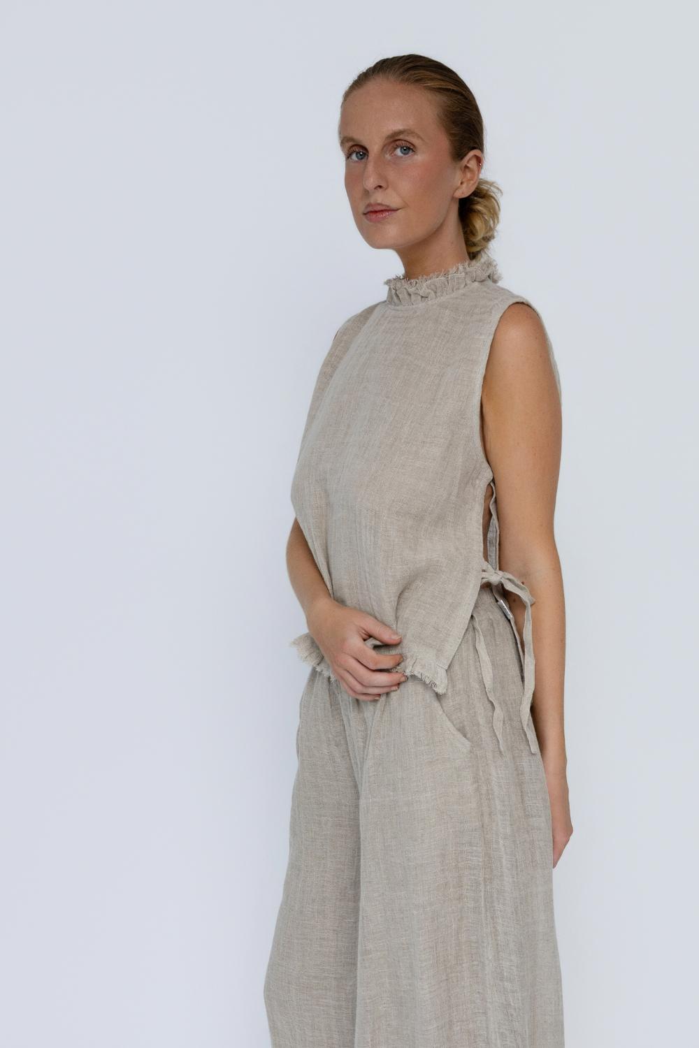Nadia Linen Top - Natural
