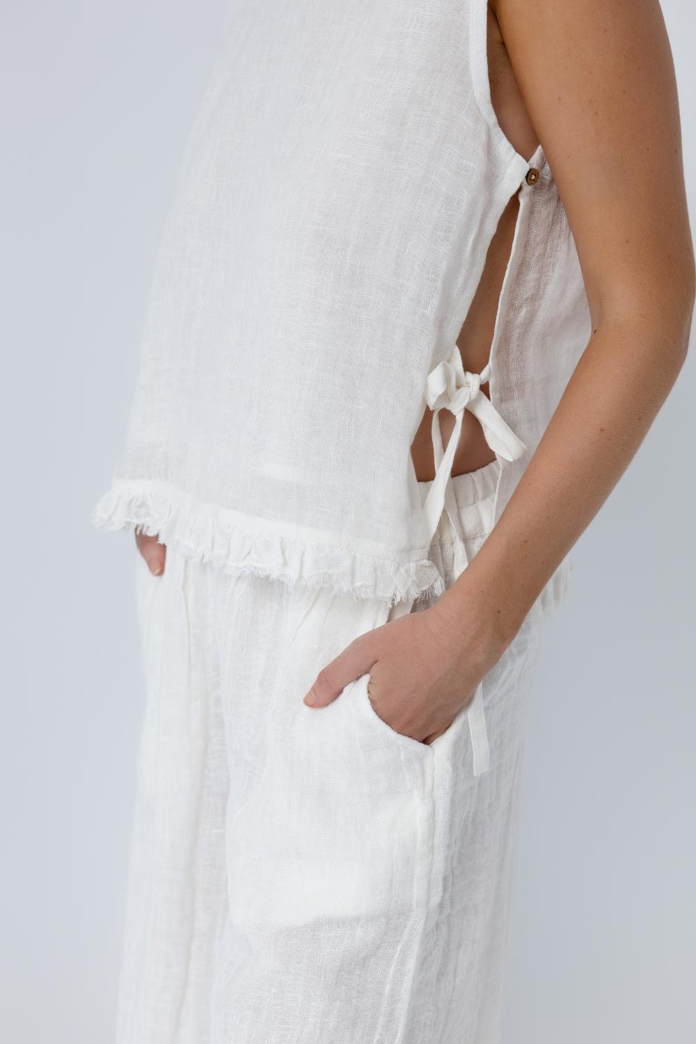 Nadia Linen Top - Off White