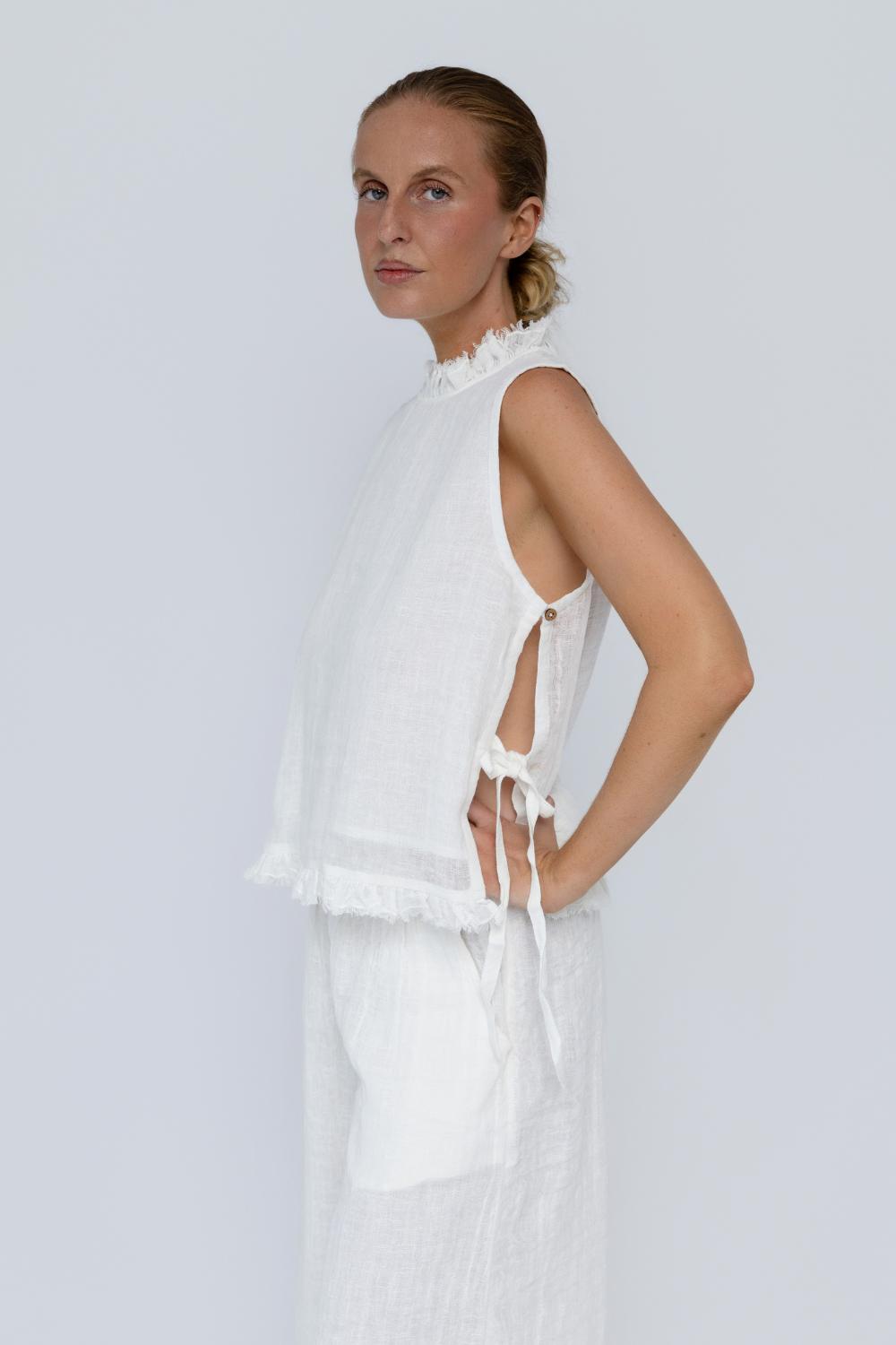Nadia Linen Top - Off White