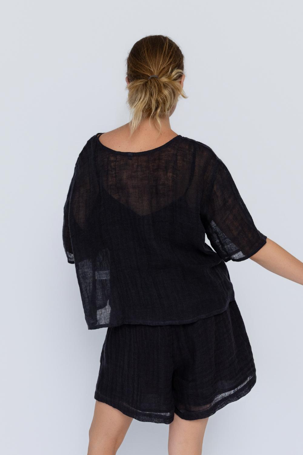 Olivia Linen Top - Black