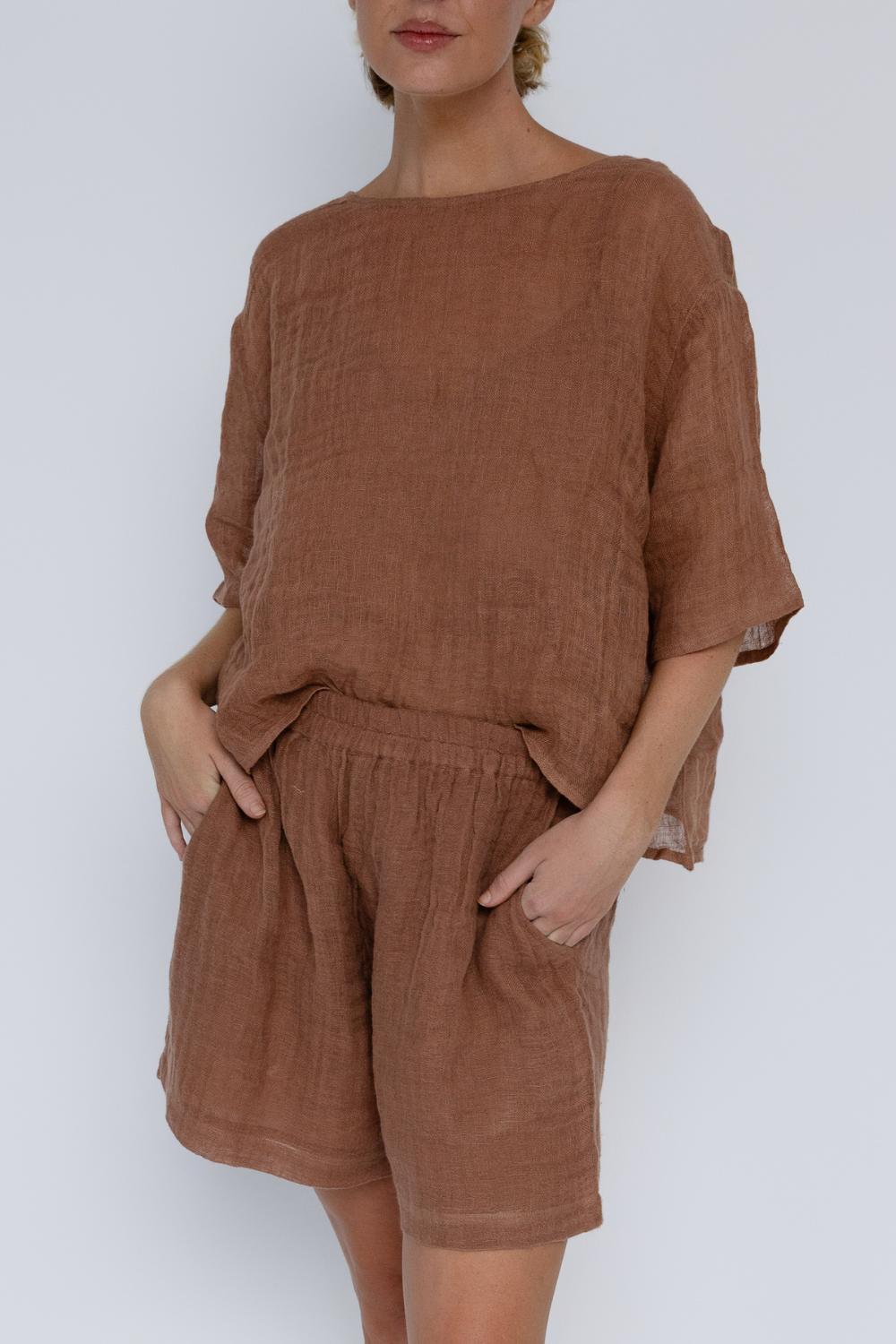 Olivia Linen Top - Clay