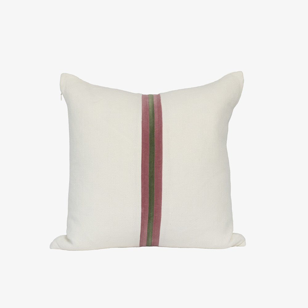 Ribbon Cushion - White/Burgundy/Green