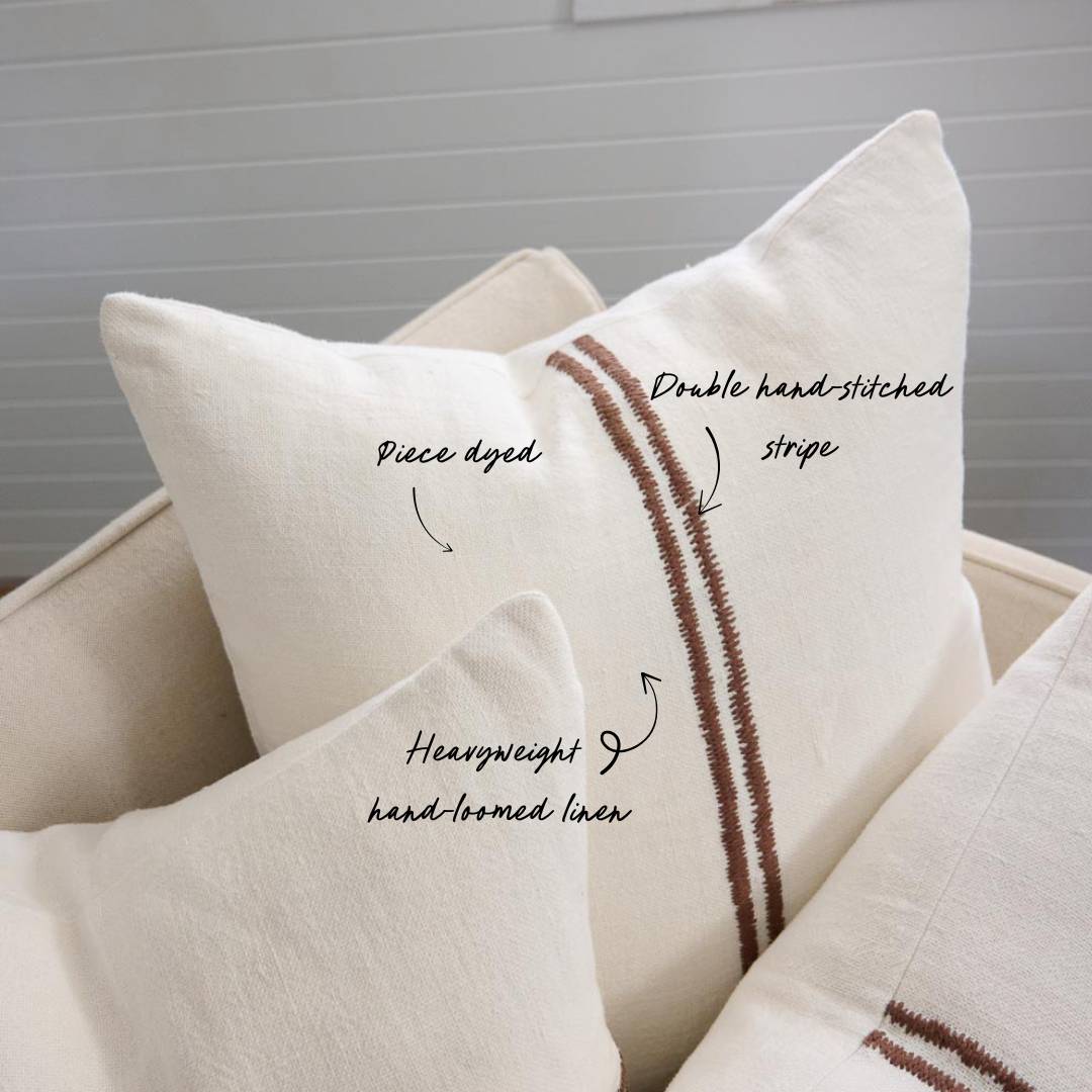 Orion Linen Cushion - Off White/Chocolate