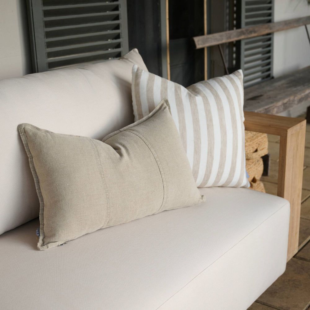Santi Linen Outdoor Cushion - Off White/Natural Stripe