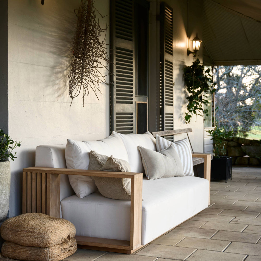 Santi Linen Outdoor Cushion - Off White/Natural Stripe