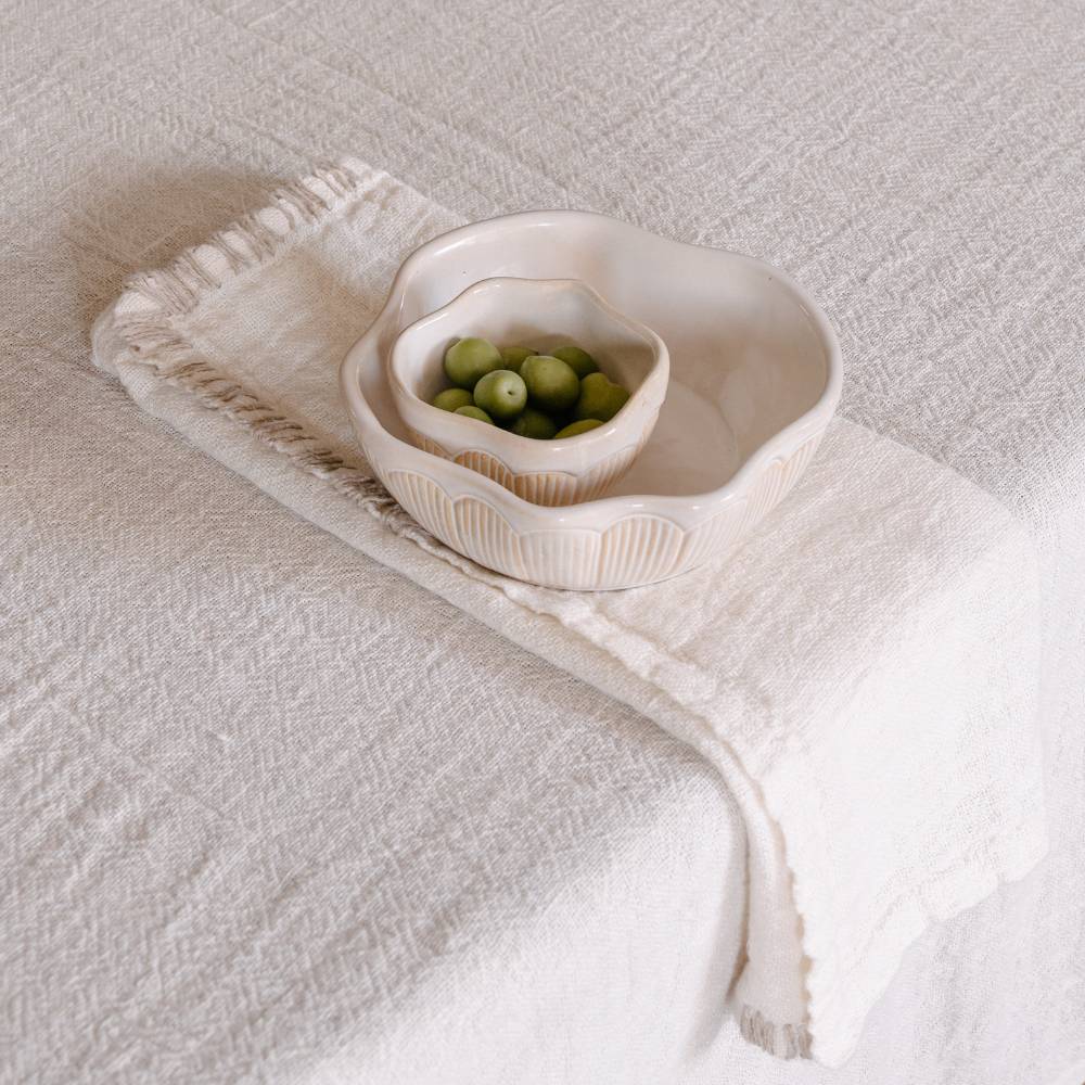 Zayra Napkin - Ivory with Natural Hand Stitch