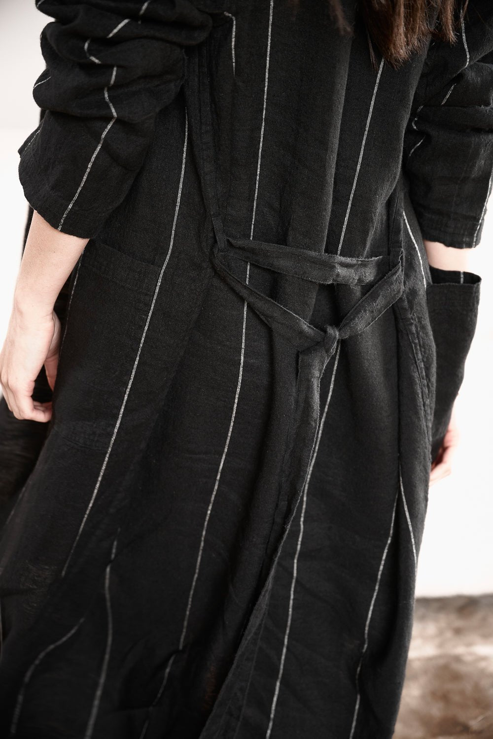 Carter Linen Robe - Black w White Stripe - Eadie Lifestyle