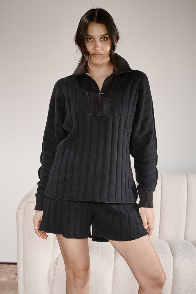 Catalina Zip Sweater - Black - Eadie Lifestyle