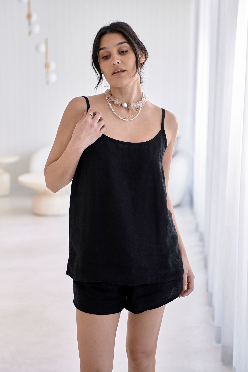 Fundamental Linen Cami - Black - Eadie Lifestyle