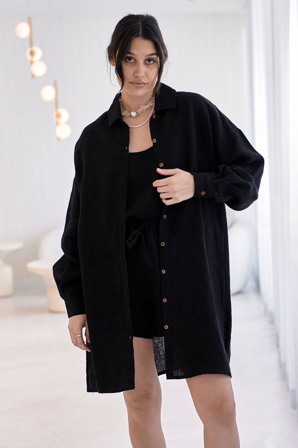 Linen Shift Dress - Black - Eadie Lifestyle