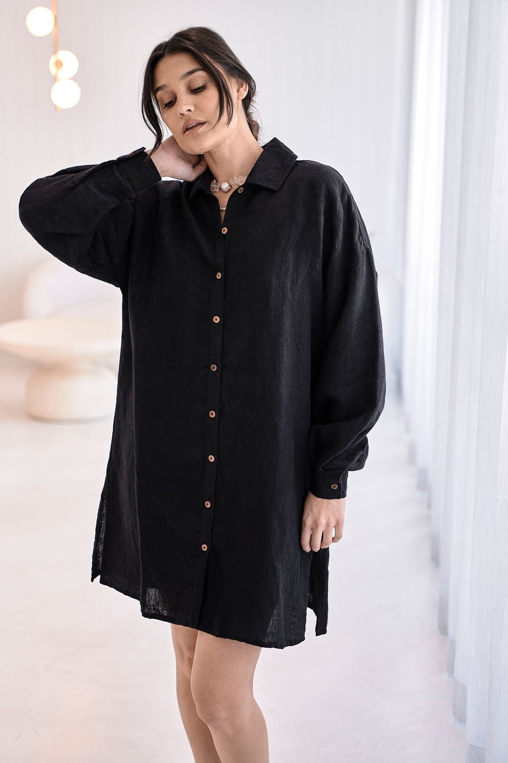 Linen Shift Dress - Black  - Eadie Lifestyle
