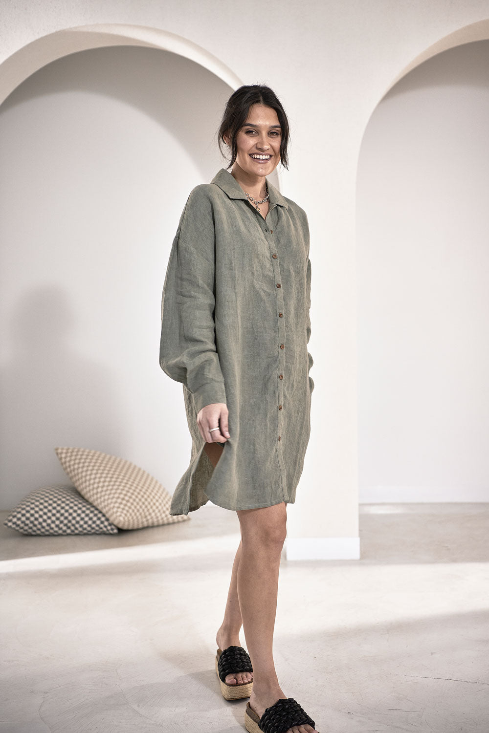 Linen Shift Dress - Pistachio - Eadie Lifestyle