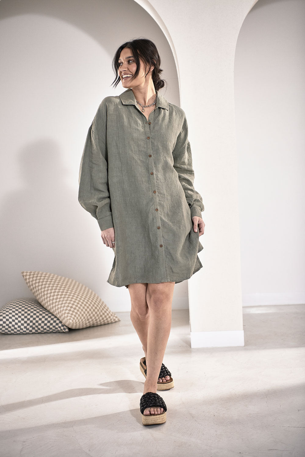 Linen Shift Dress - Pistachio - Eadie Lifestyle