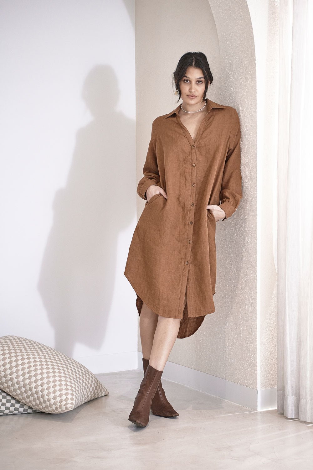 Linen Shirt Dress - Nutmeg - Eadie Lifestyle