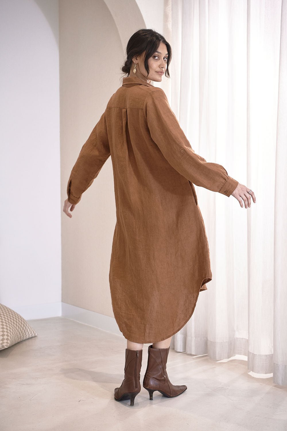 Linen Shirt Dress - Nutmeg - Eadie Lifestyle