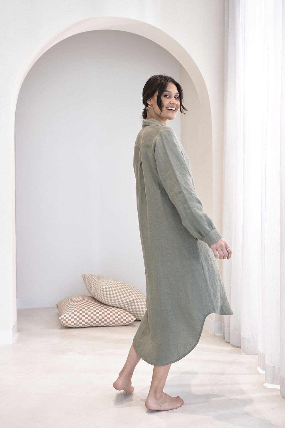 Linen Shirt Dress - Pistachio - Eadie Lifestyle