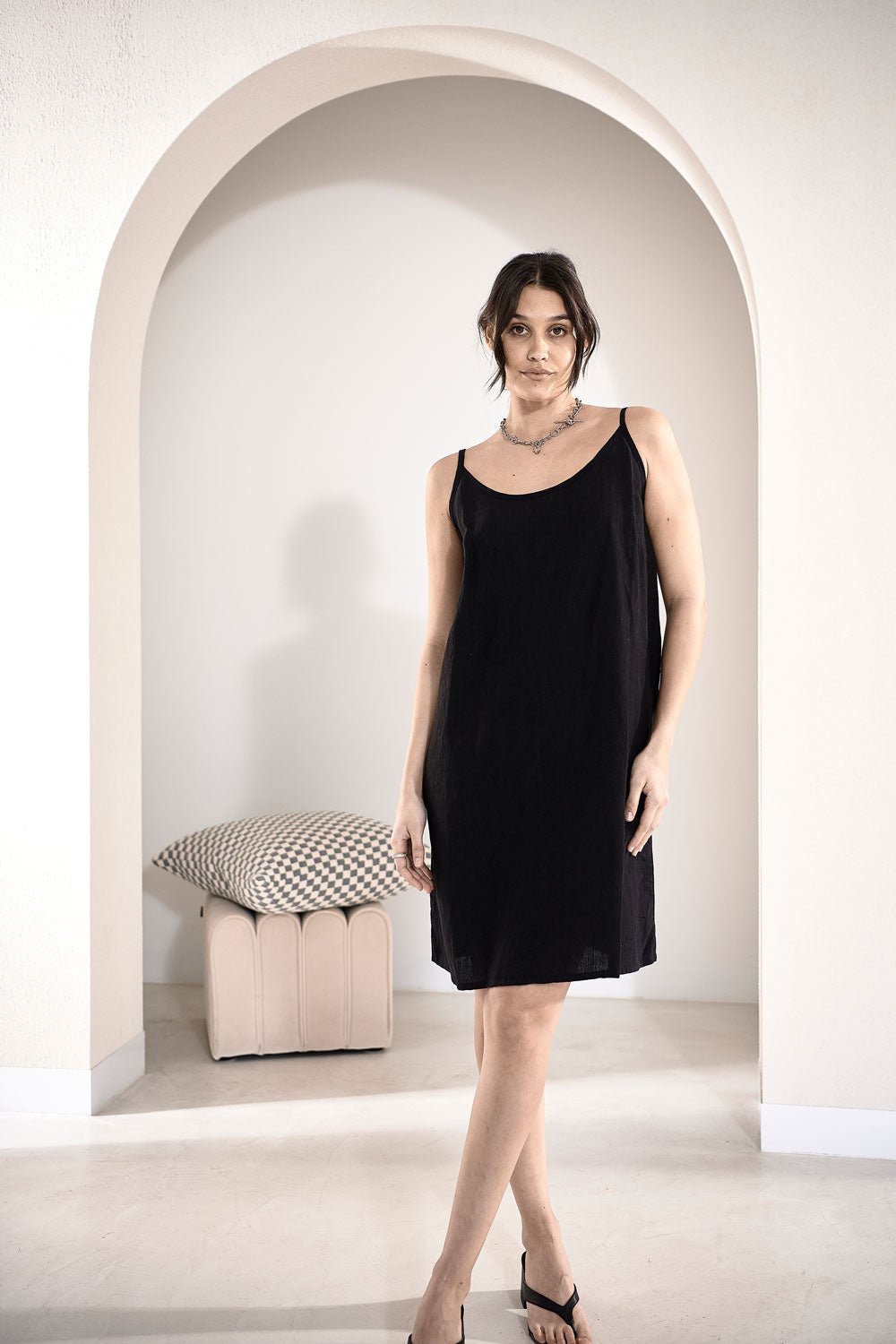 Fundamental Linen Slip Dress - Black Eadie Lifestyle Fundamental Linen Slip Dress - Black Eadie Lifestyle