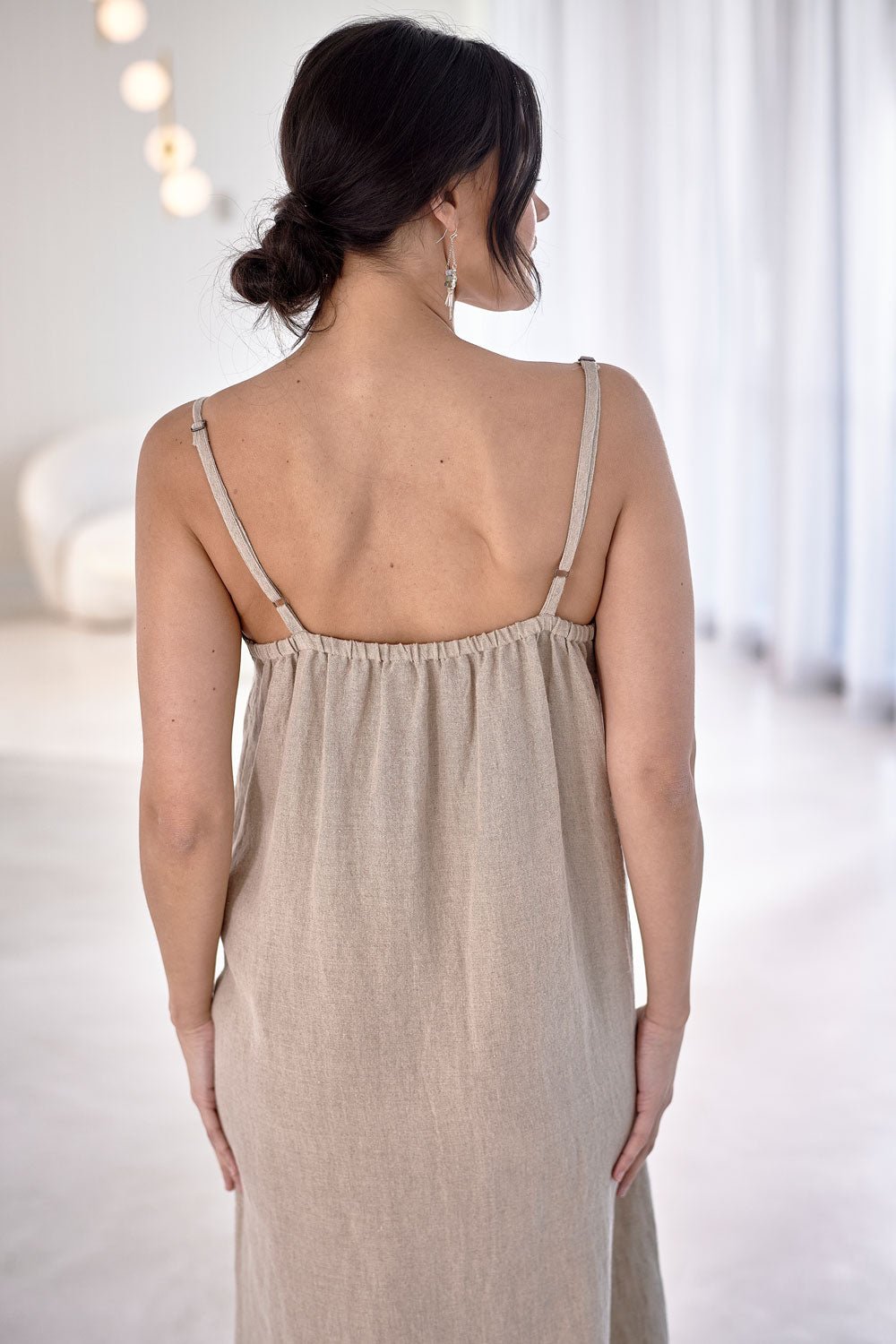 Midi Linen Slip Dress - Natural - Eadie Lifestyle