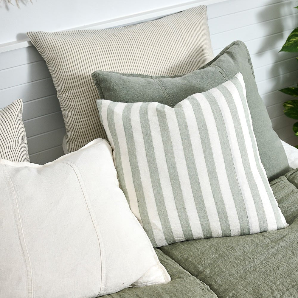 Santi Linen Cushion - White/Pistachio Stripe - Eadie Lifestyle