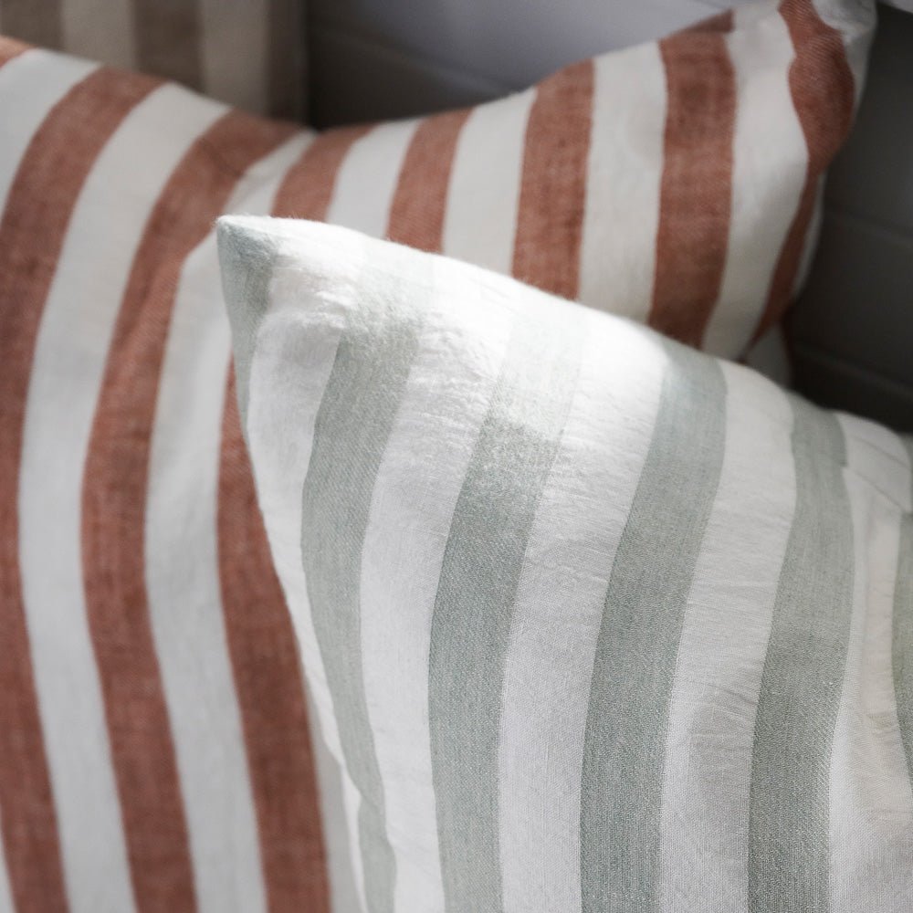 Santi Linen Cushion - White/Pistachio Stripe - Eadie Lifestyle