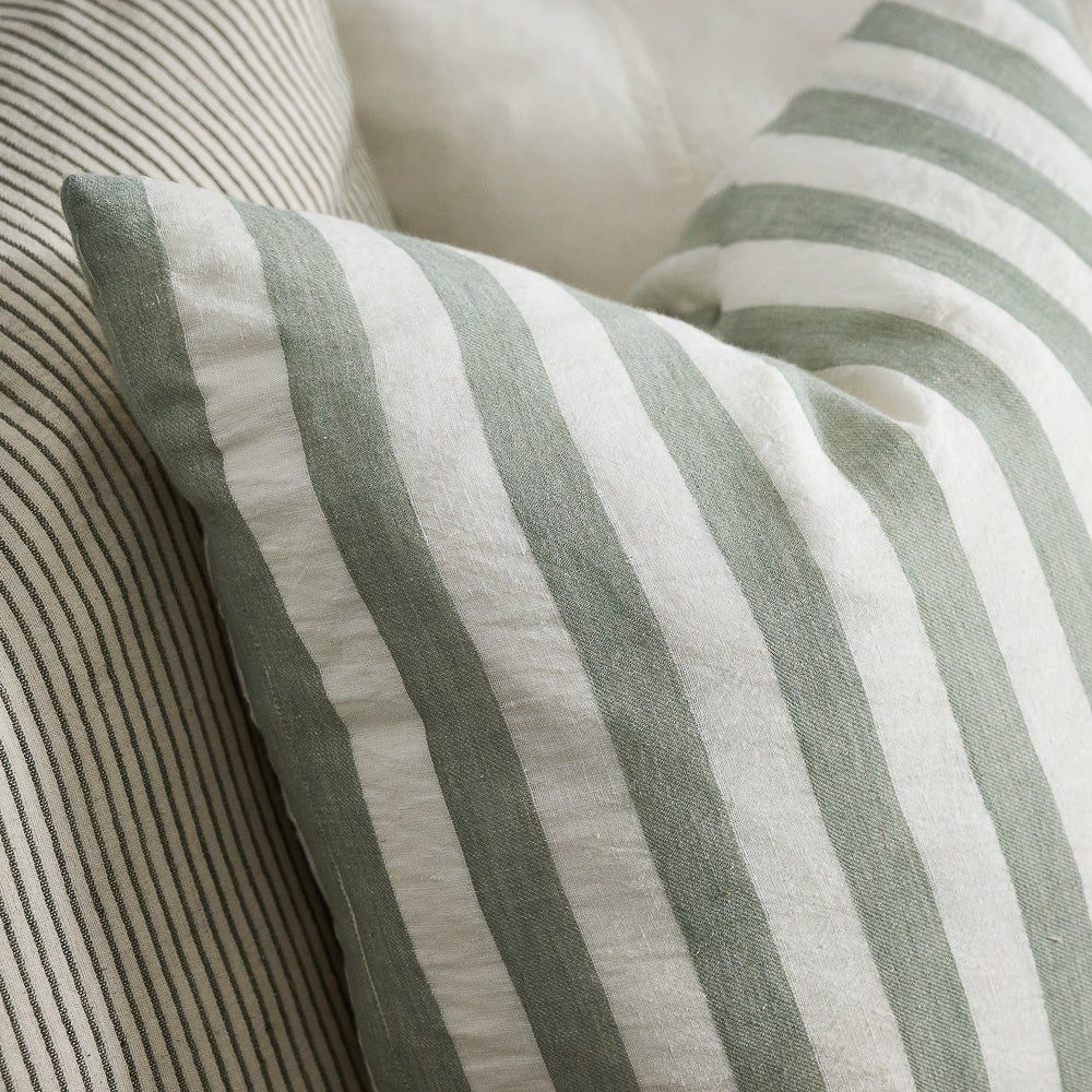 Santi Linen Cushion - White/Pistachio Stripe - Eadie Lifestyle