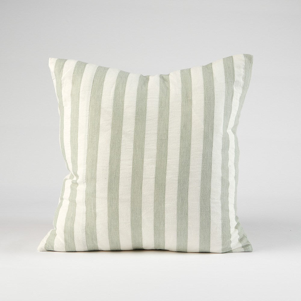 Santi Linen Cushion - White/Pistachio Stripe - Eadie Lifestyle