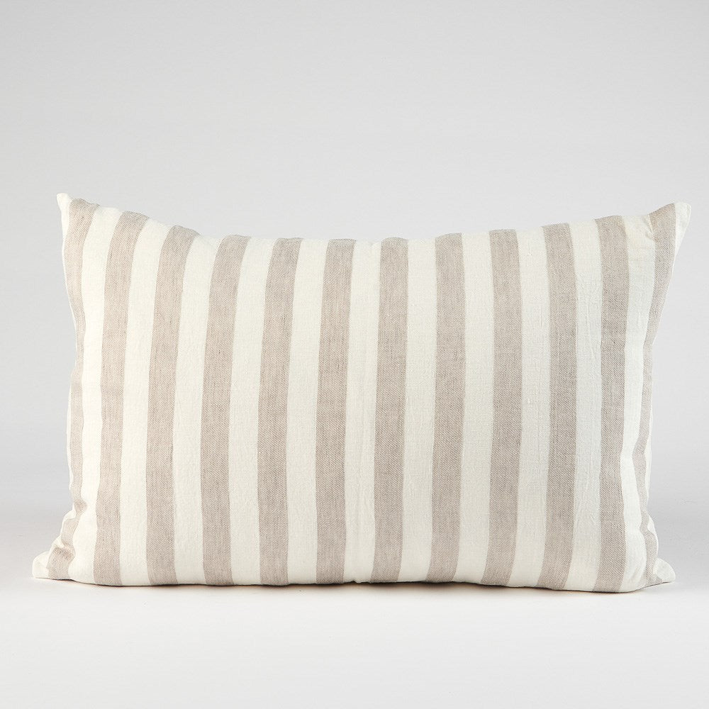 Santi Linen Cushion - White/Silver Stripe - Eadie Lifestyle