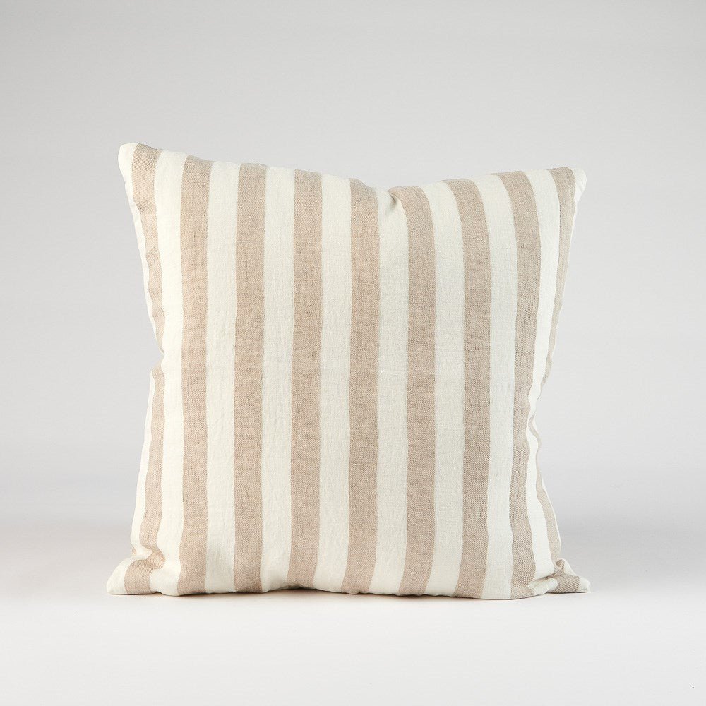Santi Outdoor Linen Cushion - White/Natural Stripe - Eadie Lifestyle