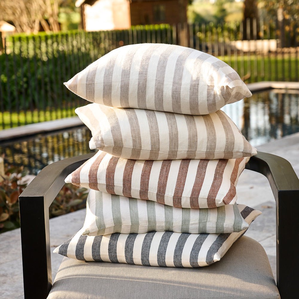 Santi Outdoor Linen Cushion - White/Natural Stripe - Eadie Lifestyle