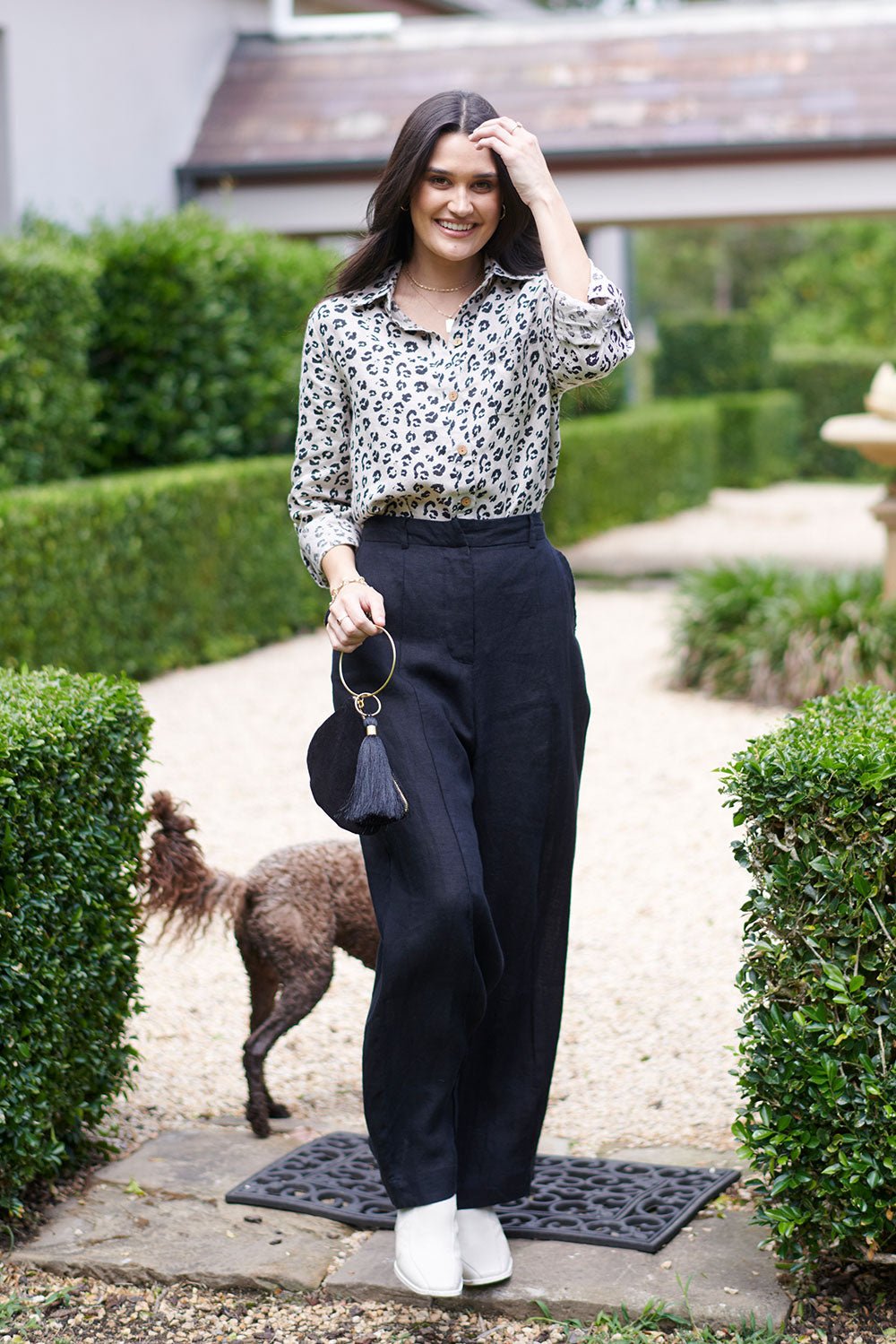 Tailored Linen Long Sleeve Shirt - Leopard - Eadie Lifestyle