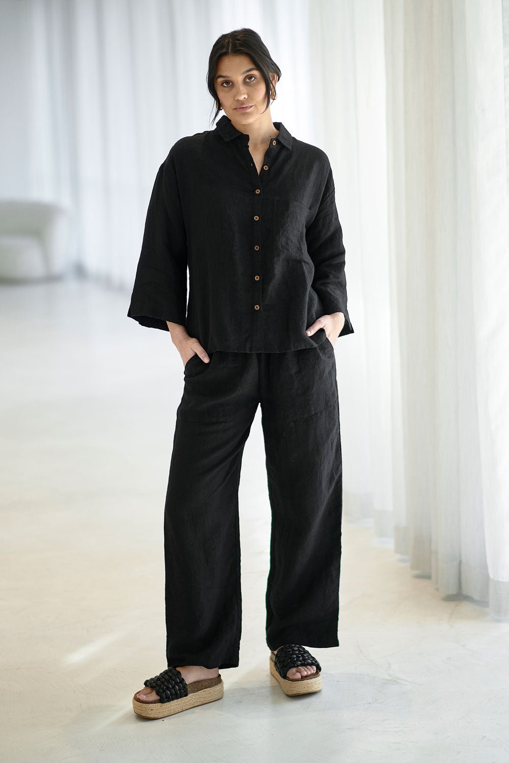 Fundamental Wide Leg Linen Pant - Black – Eadie Lifestyle