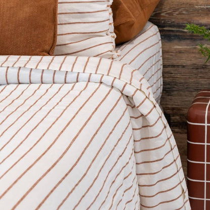 French Linen Duvet Cover w/ Button Closure - Nutmeg Pencil Stripe