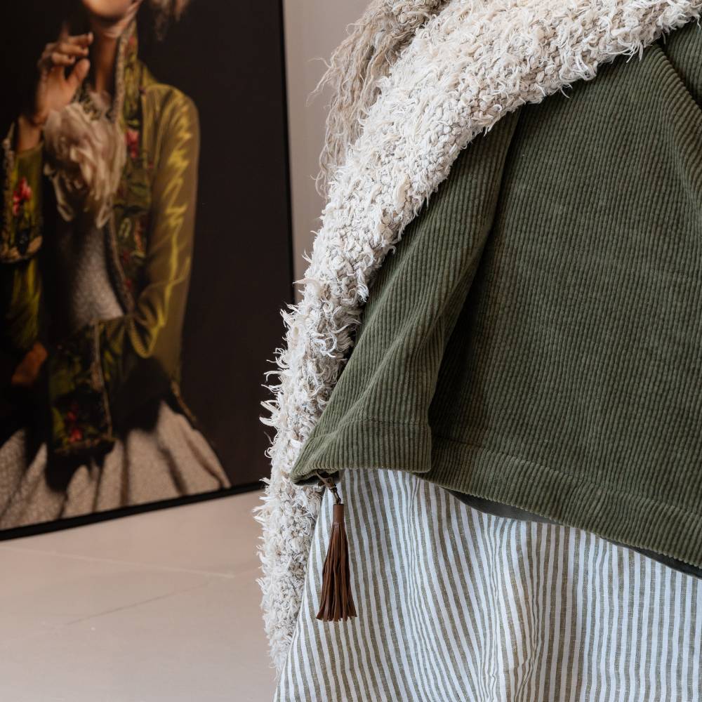 French Linen Duvet Cover w/ Button Closure - Olive Pencil Stripe