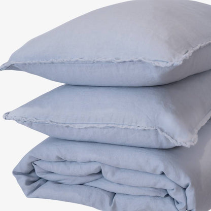 French Linen Duvet Cover w/ Button Closure - Soft Blue