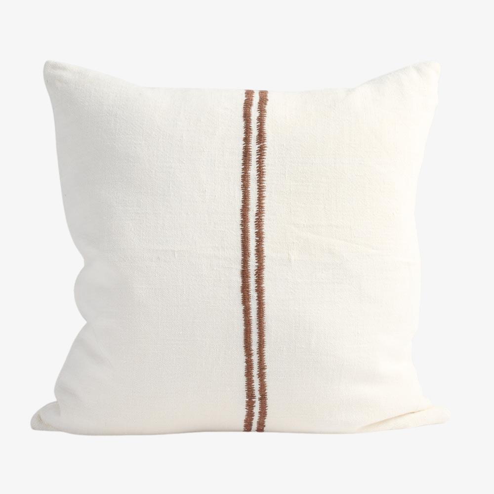 Orion Linen Cushion - Off White/Chocolate