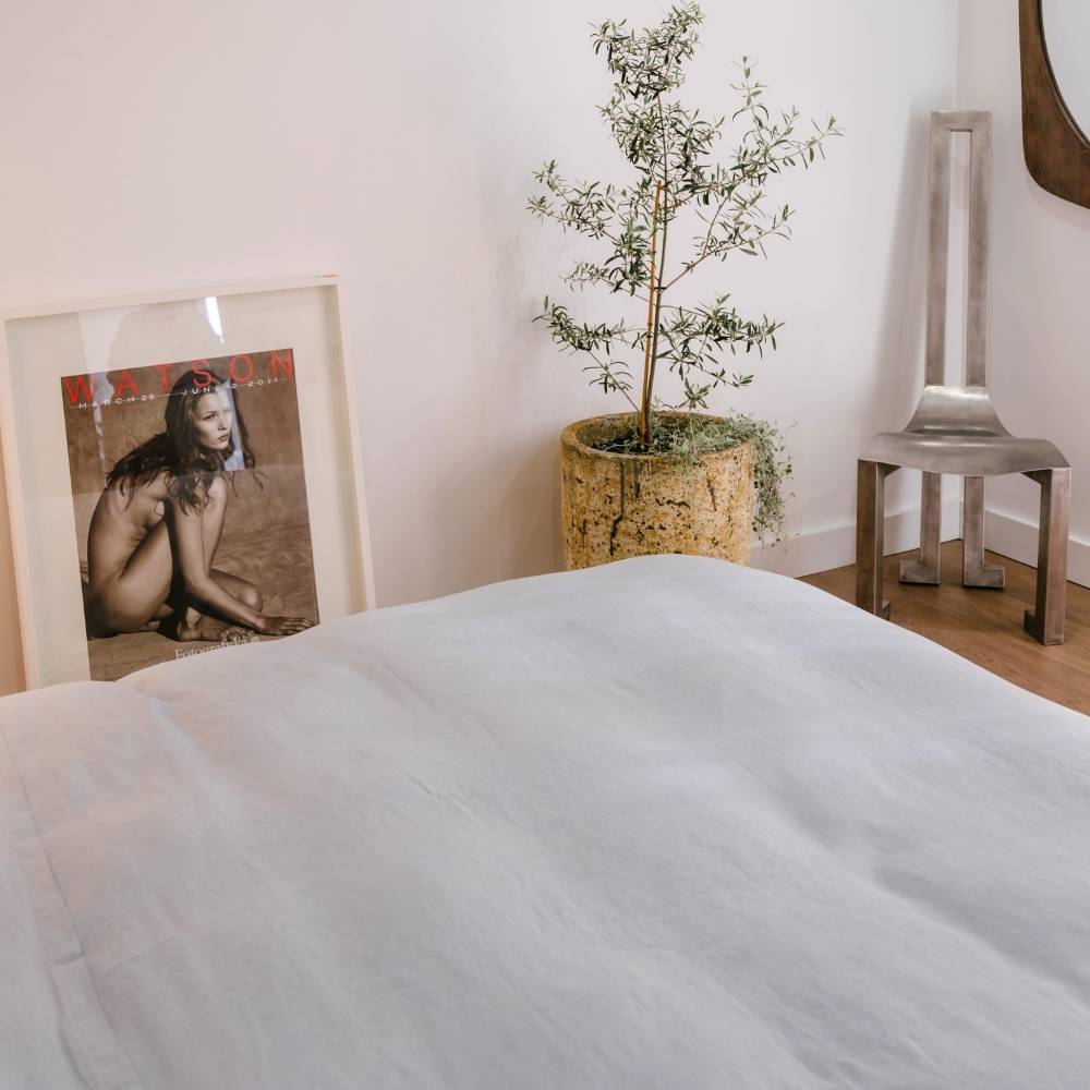 French Linen Duvet Cover w/ Button Closure - Soft Blue