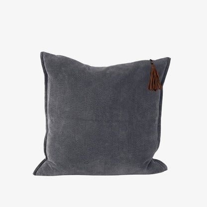 Gray pillow with a brown tassel on a white background