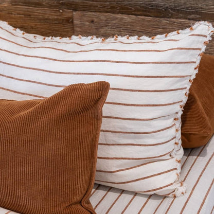 French Linen Pillowcase Set - Nutmeg Pencil Stripe
