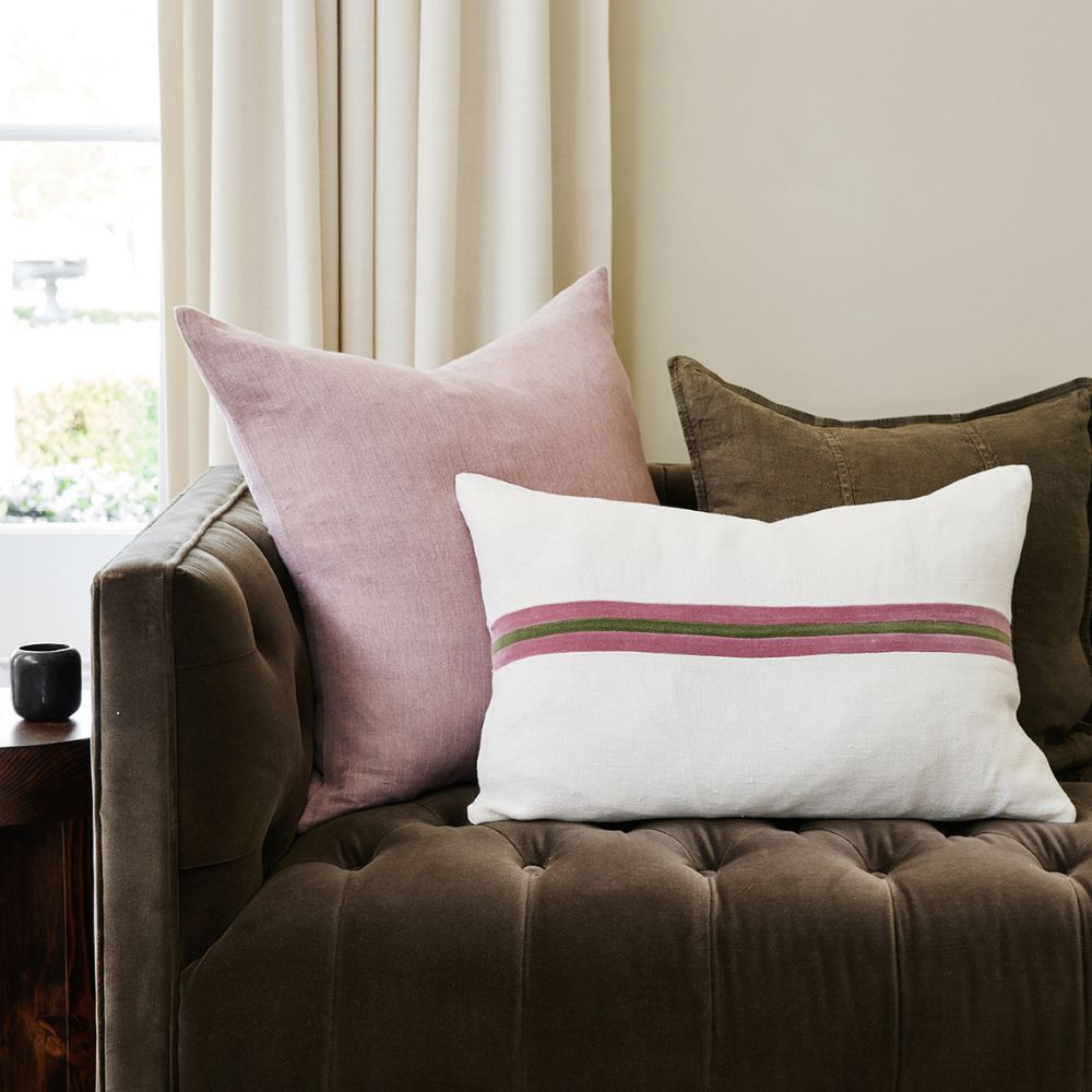Ribbon Cushion - White/Burgundy/Green