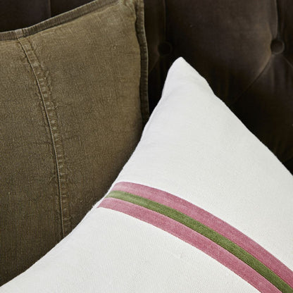 Ribbon Cushion - White/Burgundy/Green
