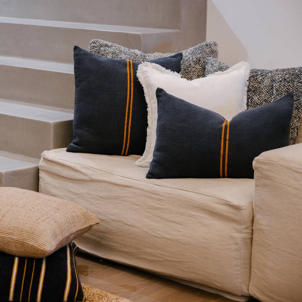 Orion Linen Cushion - Midnight/Mustard