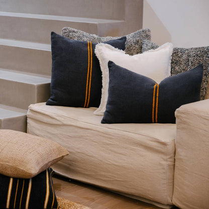 Orion Linen Cushion - Midnight/Mustard