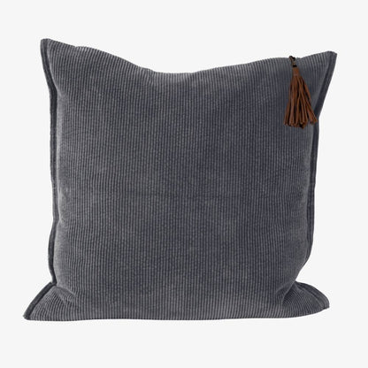Gray pillow with a brown tassel on a white background