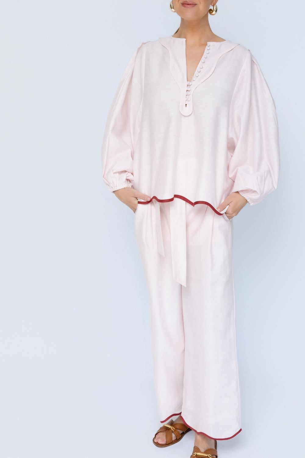 Sylvie Top - Soft Pink/Burgundy