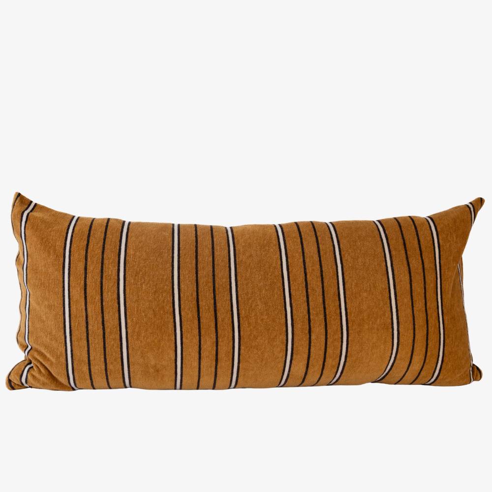 Striped brown pillow on a white background