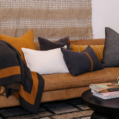 Orion Linen Cushion - Midnight/Mustard