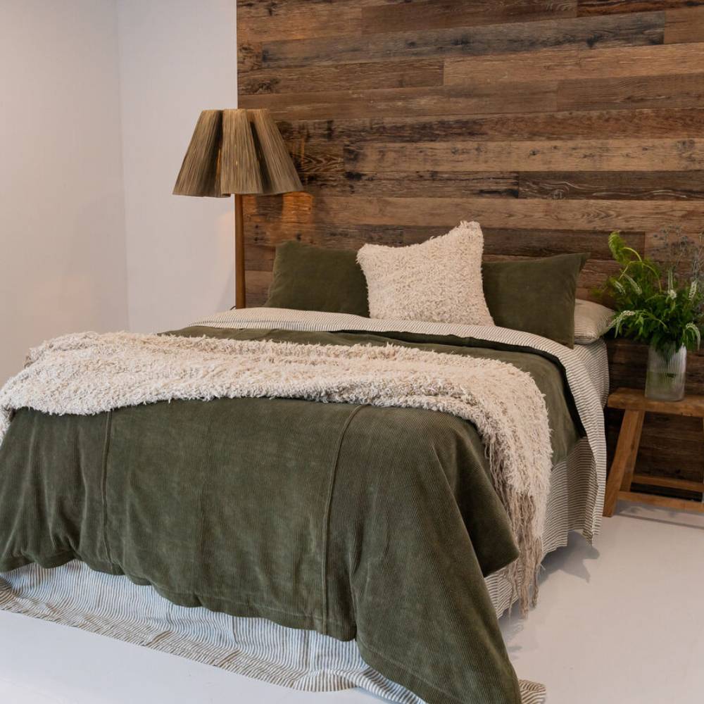 French Linen Fitted Sheet - Olive Pencil Stripe