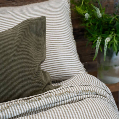 French Linen Flat Sheet - Olive Pencil Stripe